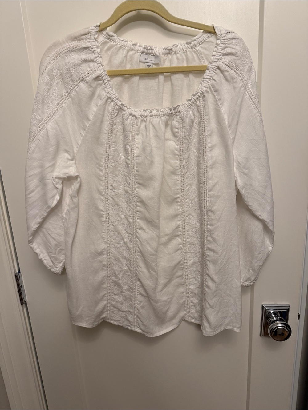 J. Jill White Embroidered Scoop-Neck Peasant Blouse